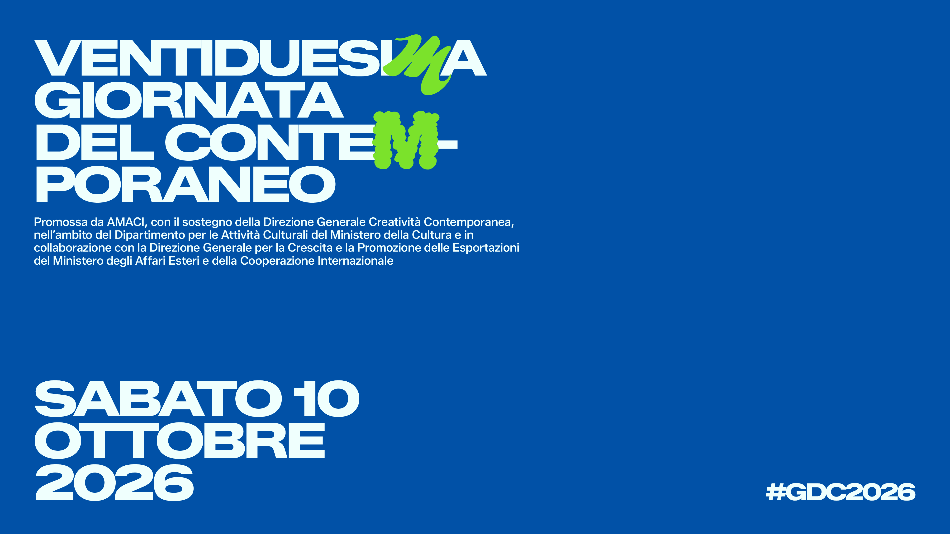 Ventiduesima Giornata del Contemporaneo, sabato 10 ottobre 2026, promossa da AMACI