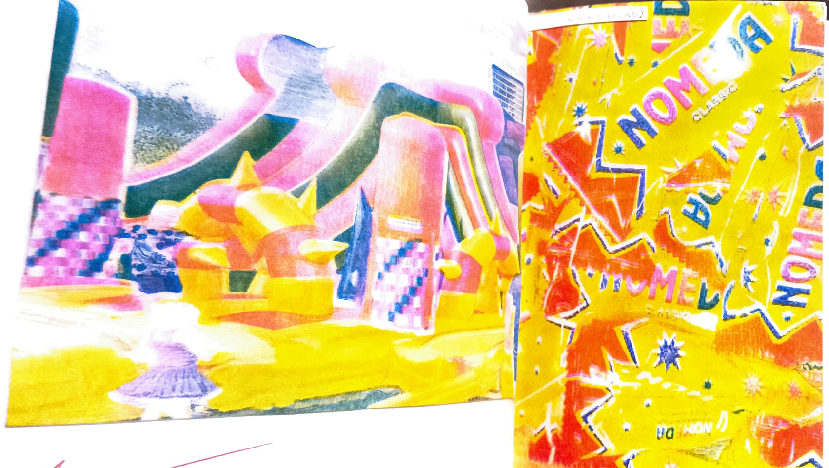Libro d'artista stampato a colori, aperto sulle pagine centrali